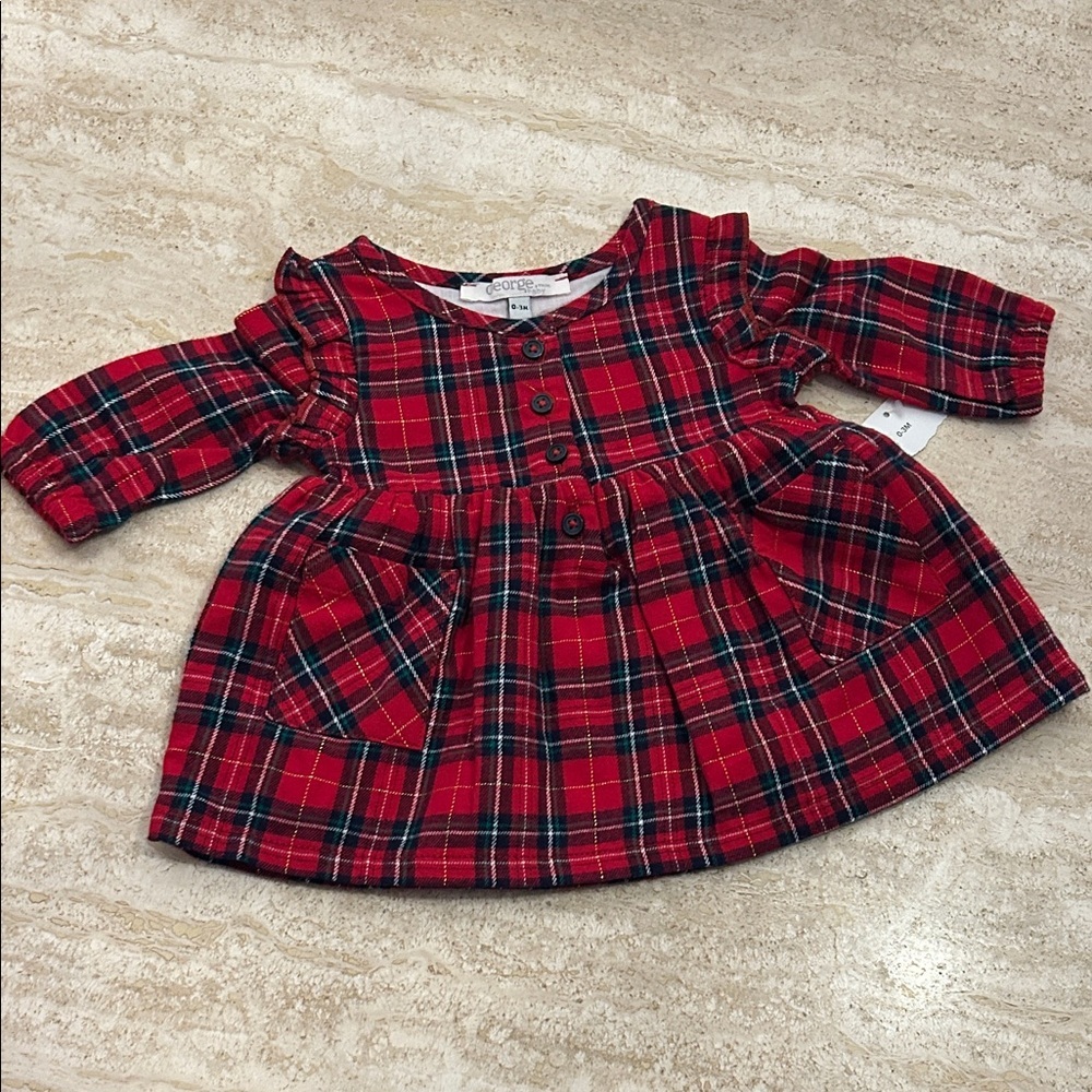 NEW 🆕 Christmas Red Plaid Baby Dress 0-3 months
